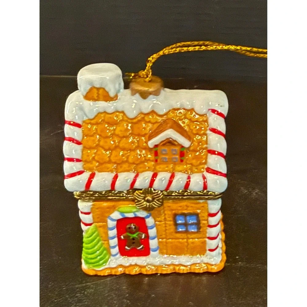 Gingerbread House Christmas Holiday Ornament Trinket Box Brown Ceramic Hinged